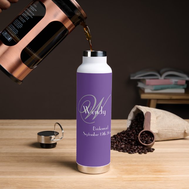 Bridesmaid Thank You Gift Chic Monogram Name Cool Water Bottle (Coffee)