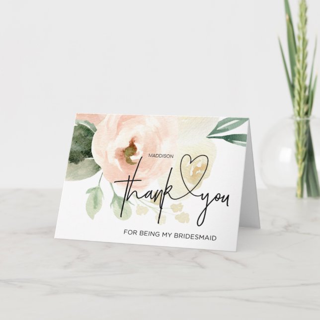 Bridesmaid Thank You Gift Wedding From Bride Pink Card (Front)