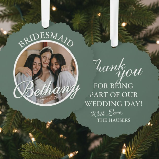 Bridesmaid Thank You Keepsake Wedding Ornament Card (Say thank you to your Bridesmaid with a gift they'll cherish every holiday season! )