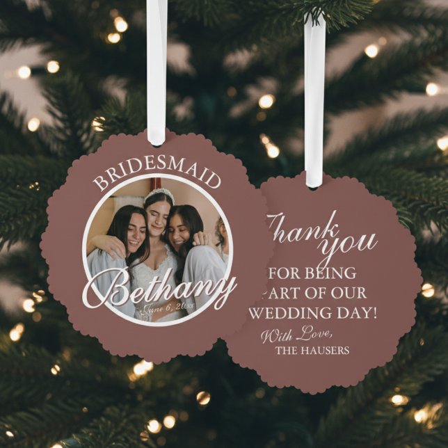 Bridesmaid Thank You Keepsake Wedding Ornament Card (Say thank you to your Bridesmaid with a gift they'll cherish every holiday season! )