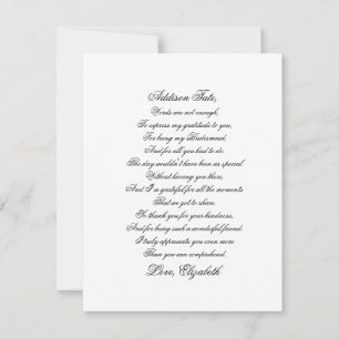 Bridesmaid Thank You Script Poem Card