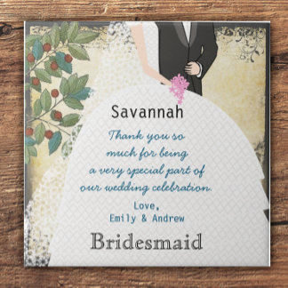 Bridesmaid Thank You Tile Gown Tree Filigree Swirl