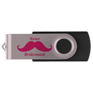 Bridesmaid Tiara & Mustache USB Silver, Black Flash Drive