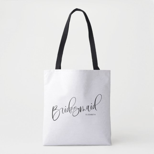 Bridesmaid Tote Bag Black White Sweet Calligraphy (Front)