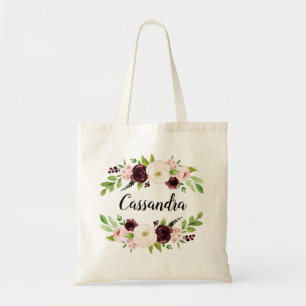 Bridesmaid Tote Bag Proposal Custom Maroon Flowers