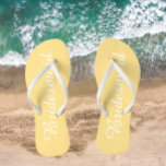 Bridesmaid Trendy Buttercup Yellow Color Flip Flops<br><div class="desc">Gift your wedding bridesmaids with these stylish bridesmaid flip flops that are a trendy,  buttercup yellow color along with white,  stylized script to complement your similar wedding color scheme. Select foot size along with other options. You may customize your flip flops to change color to your desire.</div>