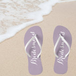 Bridesmaid Trendy Mauve Color Flip Flops<br><div class="desc">Gift your wedding bridesmaids with these stylish bridesmaid flip flops that are a trendy mauve/pale purple color along with white,  stylized script to complement your similar wedding color scheme. Select foot size along with other options. You may customize your flip flops to change color to your desire.</div>