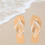 Bridesmaid Trendy Peach Color Flip Flops<br><div class="desc">Gift your wedding bridesmaids with these stylish bridesmaid flip flops along with white,  stylized script that are a trendy peach color to complement your similar wedding color scheme. Select foot size along with other options. You may customize your flip flops to change color to your desire.</div>