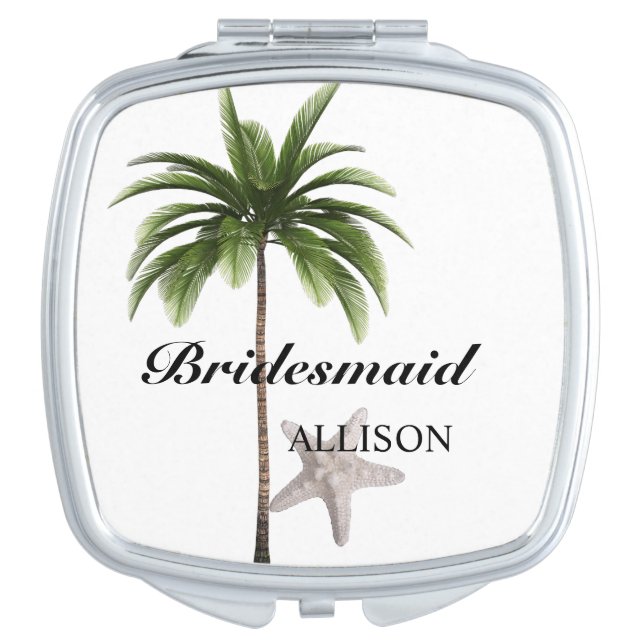 Bridesmaid Tropical Beach Palm Tree Monogram Name Compact Mirror (Front)