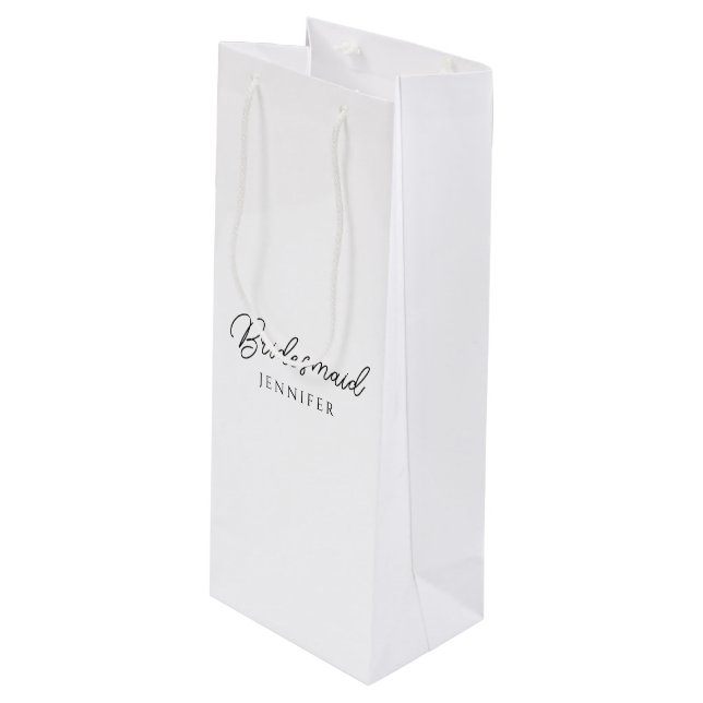 Bridesmaid Typography Script Name Template Best Wine Gift Bag (Front Angled)