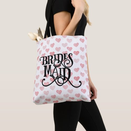 Bridesmaid Typography Watercolor Heart Pattern Tote Bag