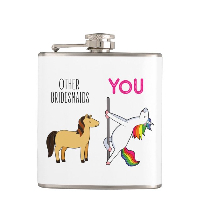 Bridesmaid Unicorn Funny Wedding Flask (Front)