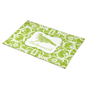 Bridesmaid Vintage Bird Apple Green Damask Cloth Placemat