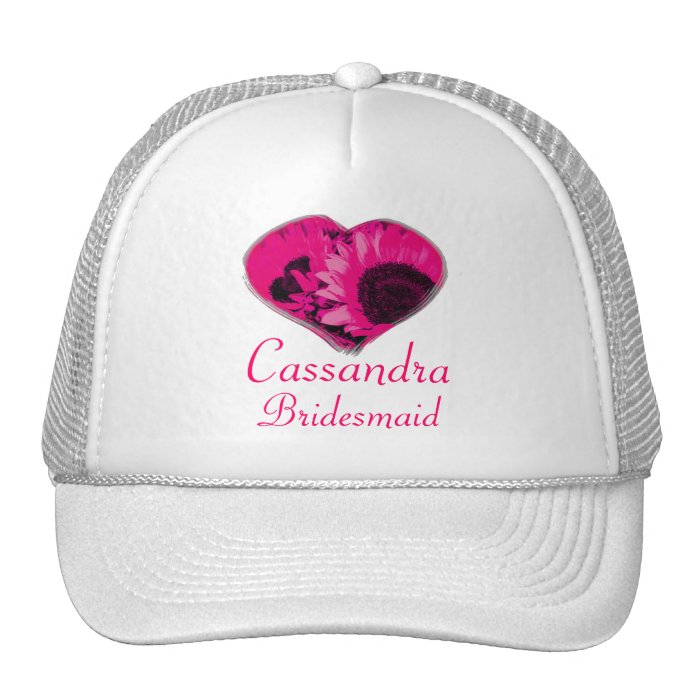 Bridesmaid   w/ Name_ Neon Pink Daisy Heart [b] Hat