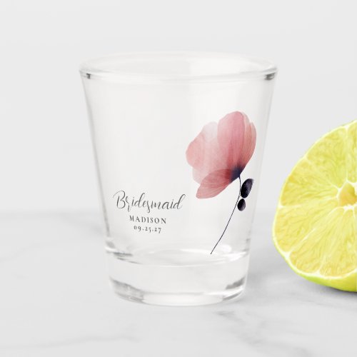Bridesmaid Watercolor Blush Poppy Personalized  Shot Glass