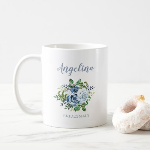 Bridesmaid Watercolor Floral Dusty Blue Wedding Coffee Mug