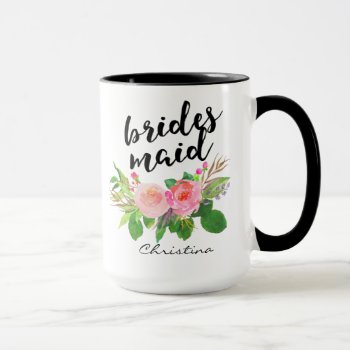Bridesmaid Watercolor Floral Personalized Mug by Precious_Presents at Zazzle