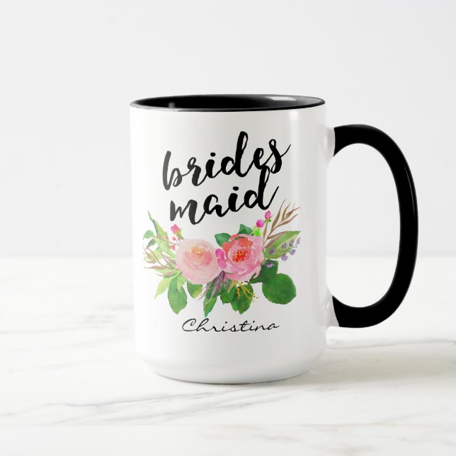 Bridesmaid Watercolor Floral Personalized Mug (Right)