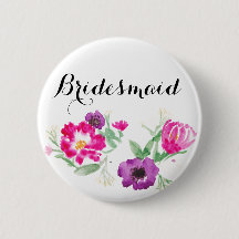 Bridesmaid Watercolor Flowers Button