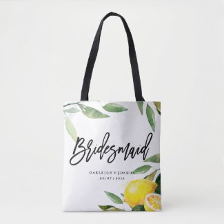 Bridesmaid Watercolor Lemon Wedding Tote Bag