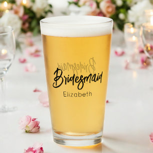 Bridesmaid Wedding Black Script Elegant  Glass