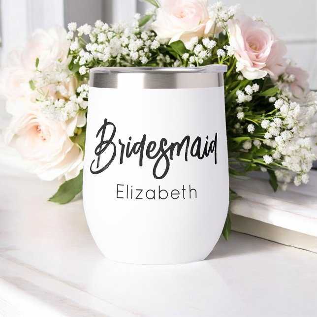 Bridesmaid Wedding Black White Thermal Wine Tumbler (Creator Uploaded)