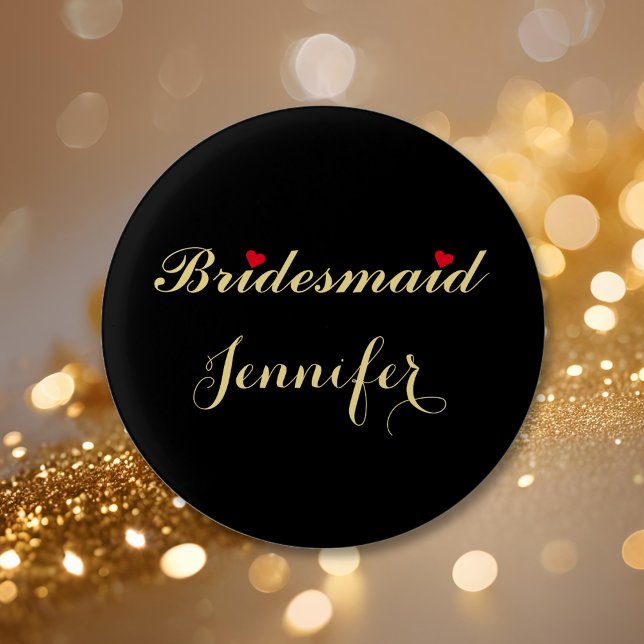 Bridesmaid Wedding Bridal Bachelorette Party Black Button (Maid of Honor Bridal Bachelorette Party Wedding Pinback Button)