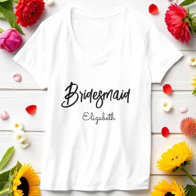 Bridesmaid Wedding Bridal Shower Black White T-Shirt (Creator Uploaded)