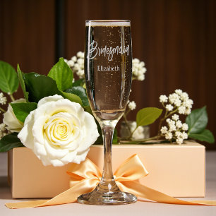 Bridesmaid Wedding Elegant Script  Champagne Flute