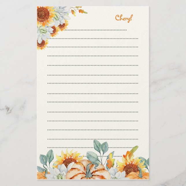 Bridesmaid Wedding Fall Themed Gift  Stationery (Front)