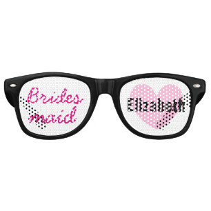 Bridesmaid Wedding Favor Black Pink Name A02 Retro Sunglasses