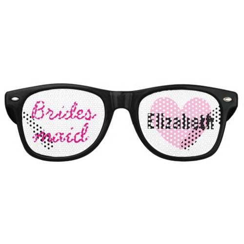 Bridesmaid Wedding Favor Black Pink Name A02 Retro Sunglasses