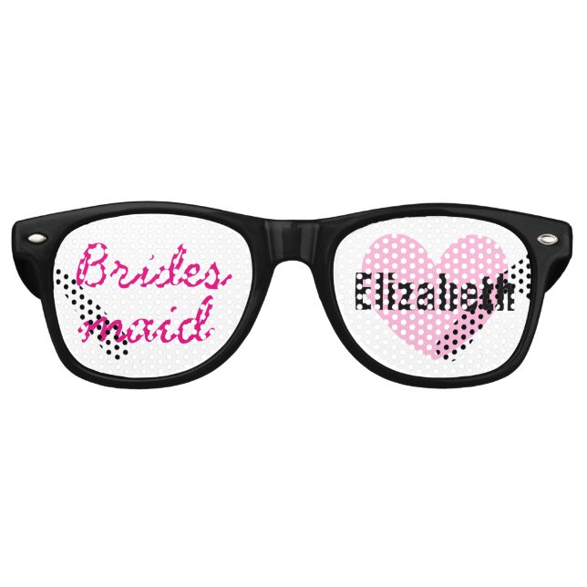 Bridesmaid Wedding Favor Black Pink Name A02 Retro Sunglasses (Front)