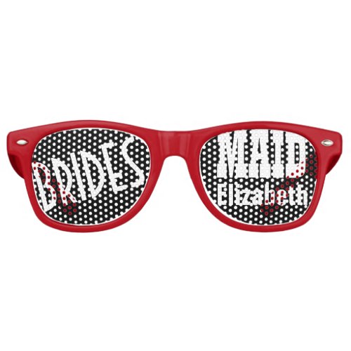 Bridesmaid Wedding Favor Black White Red Name A02A Retro Sunglasses