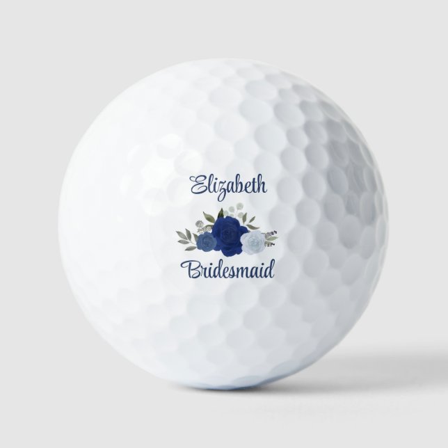 Bridesmaid Wedding Favor Blue Boho Chic Roses Golf Balls (Front)