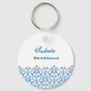Bridesmaid Wedding Favor Blue Damask Lace B039 Keychain