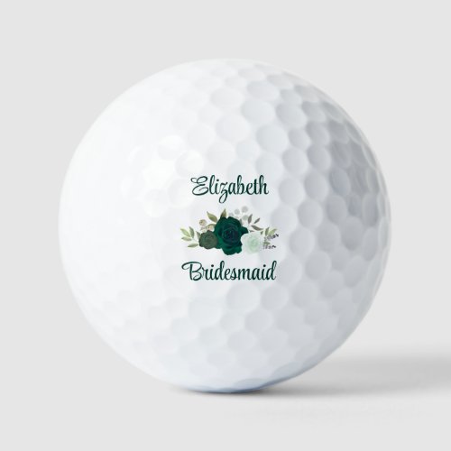 Bridesmaid Wedding Favor Emerald Green Roses Golf Balls