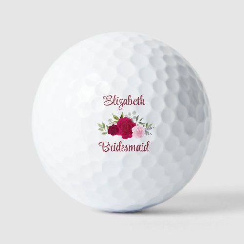 Bridesmaid Wedding Favor Magenta & Pink Roses Golf Balls