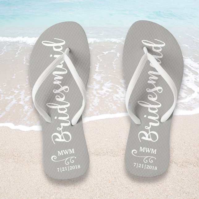 Bridesmaid Wedding Favor Name or Monogram Grey Flip Flops (Creator Uploaded)
