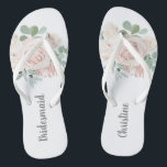 Bridesmaid Wedding Favor Pink Floral Eucalyptus Flip Flops<br><div class="desc">These personalized pink floral eucalyptus bridesmaid flip flops will make the perfect wedding party favor for all your bridesmaids.  Bridesmaid text can be changed to Maid of Honor or any other text of your choice.</div>