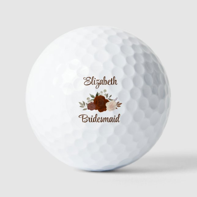 Bridesmaid Wedding Favor Rust Orange Roses Golf Balls (Front)