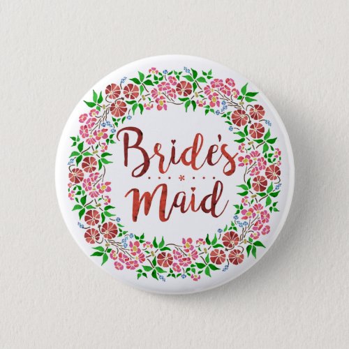 Bridesmaid Wedding Floral Watercolor Cute Pink Button