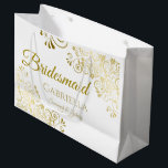 Bridesmaid Wedding Gift Bag - Large<br><div class="desc">This beautiful gift bag is designed as a wedding gift or favor bag for Bridesmaids. Designed to coordinate with our Gold Foil Elegant Wedding Suite, it features a gold faux foil flourish border with the text "Bridesmaid" as well as a place to enter her name, the couple's name, and the...</div>