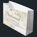 Bridesmaid Wedding Gift Bag - Large<br><div class="desc">This beautiful gift bag is designed as a wedding gift or favor bag for Bridesmaids. Designed to coordinate with our Gold Foil Elegant Wedding Suite, it features a gold faux foil flourish border with the text "Bridesmaid" as well as a place to enter her name, the couple's name, and the...</div>