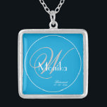 Bridesmaid Wedding Gift Elegant Monogram Script  Silver Plated Necklace<br><div class="desc">Wedding Bridesmaid Gift Elegant Monogram Personalized Name Script Chic Turquoise Blue Silver Plated Necklace. Click personalize this template to customize it with the Bridesmaid's name, and the date quickly and easily. Wedding Bridesmaid Gift Elegant Monogram Script Silver Plated Necklace, is part of the Bridesmaid Gift collection in this store. 30...</div>