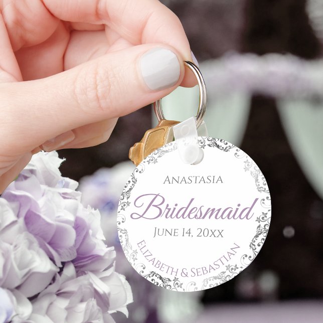 Bridesmaid Wedding Gift Lavender Purple & Gray Keychain (Creator Uploaded)