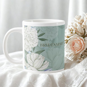 Bridesmaid Wedding Gift – Sage Green & Peonies Giant Coffee Mug