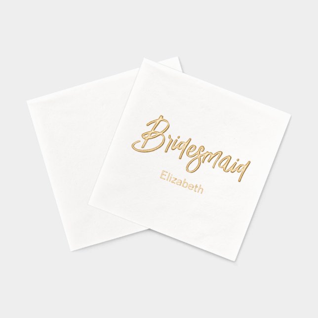Bridesmaid Wedding Gold White  Foil Napkins (Back)