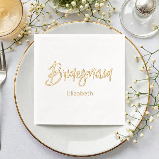 Bridesmaid Wedding Gold White Foil Napkins