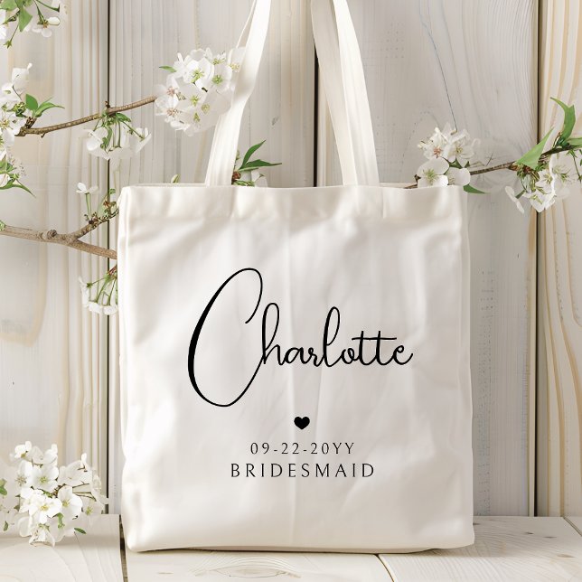 Bridesmaid Wedding Modern Script Personalized Name Tote Bag (Creator Uploaded)